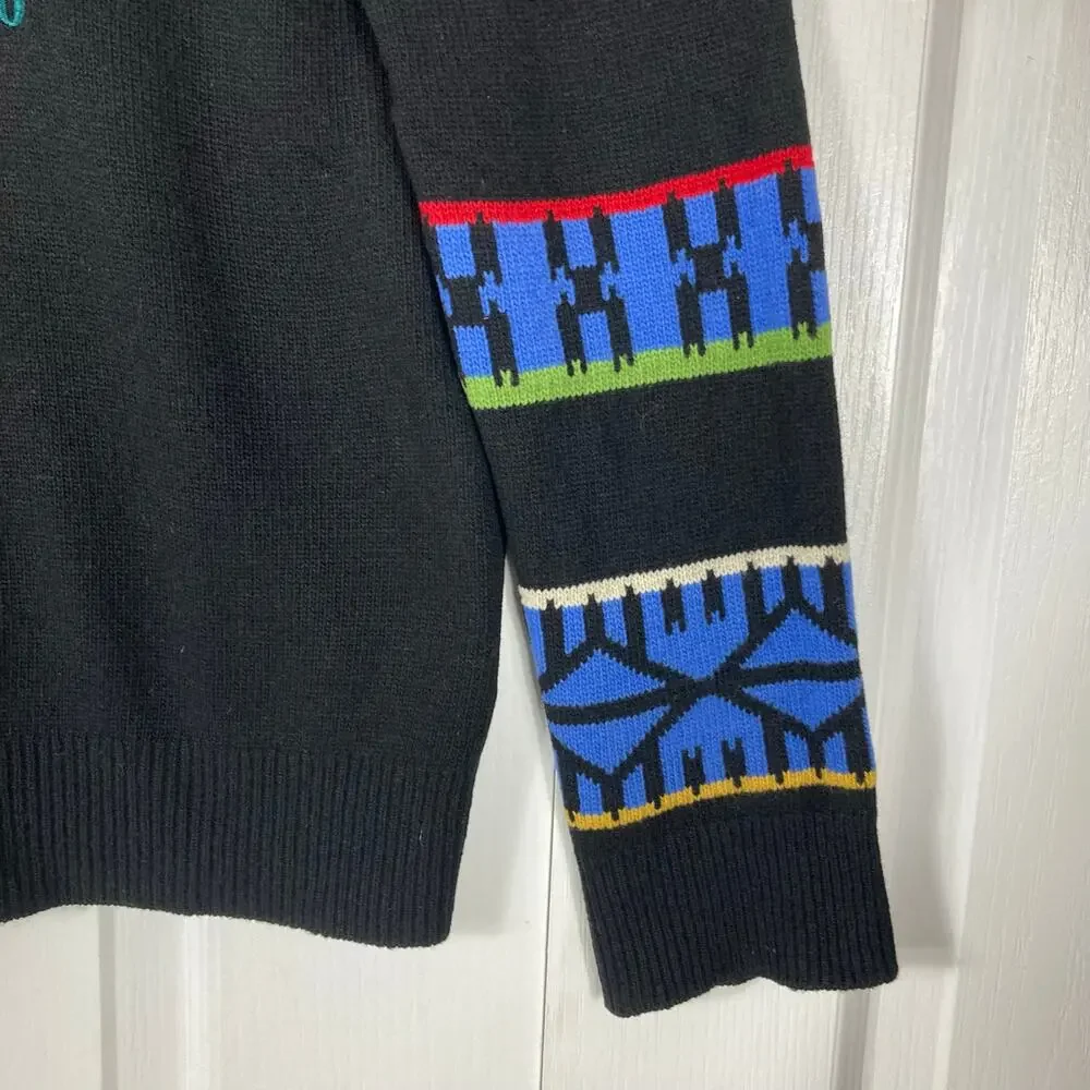 KENZO Sweater Men M”PARIS La Montana”2019 Graphic Logo Wool Black Royal-Blue
